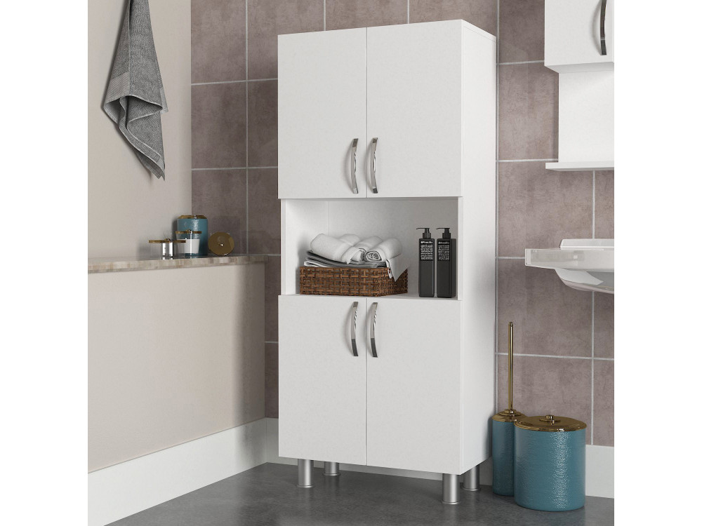 Mobile da bagno in legno "William" - 59 x 29 x 140 cm - Bianco