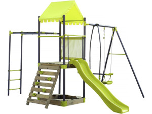 Altalena in metallo "Lucien" con scivolo e sabbiera - Verde