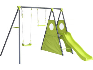 Struttura di gioco in metallo "Kylian" con scivolo - 4 apparecchi - Verde