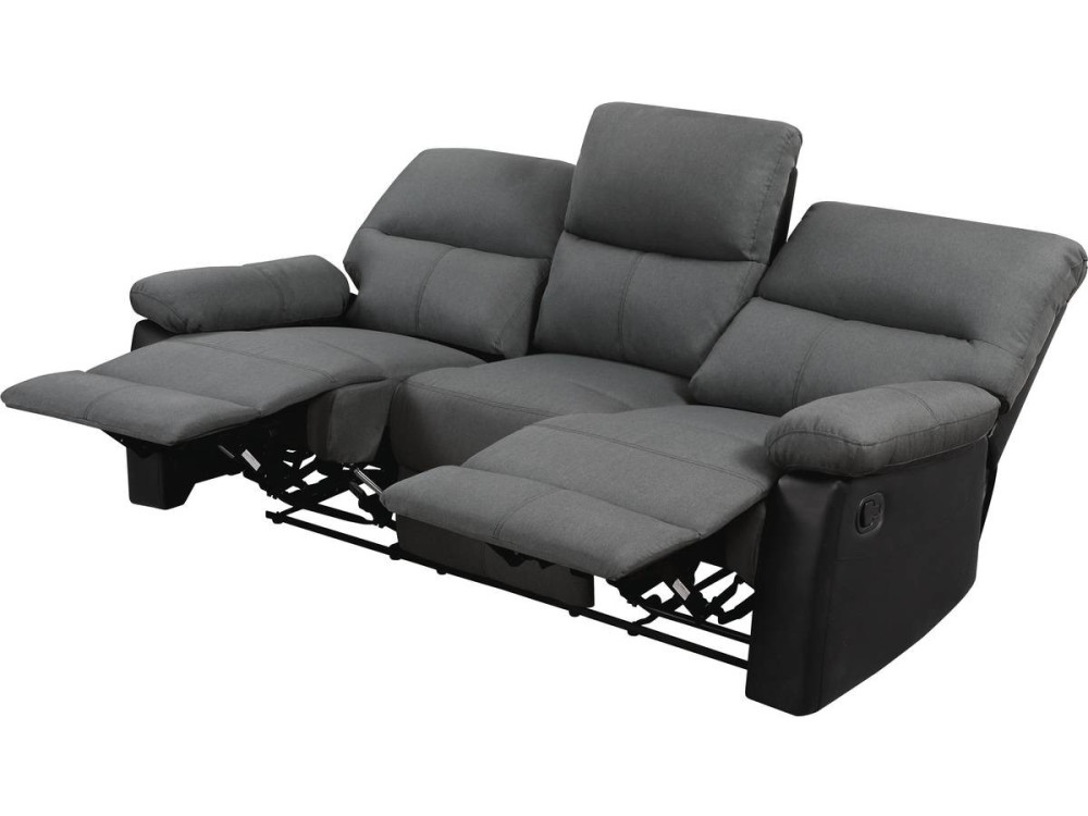 Divano reclinabile "Lincoln" - 197 x 89 x 103 cm - 3 posti a sedere - Nero / Grigio scuro