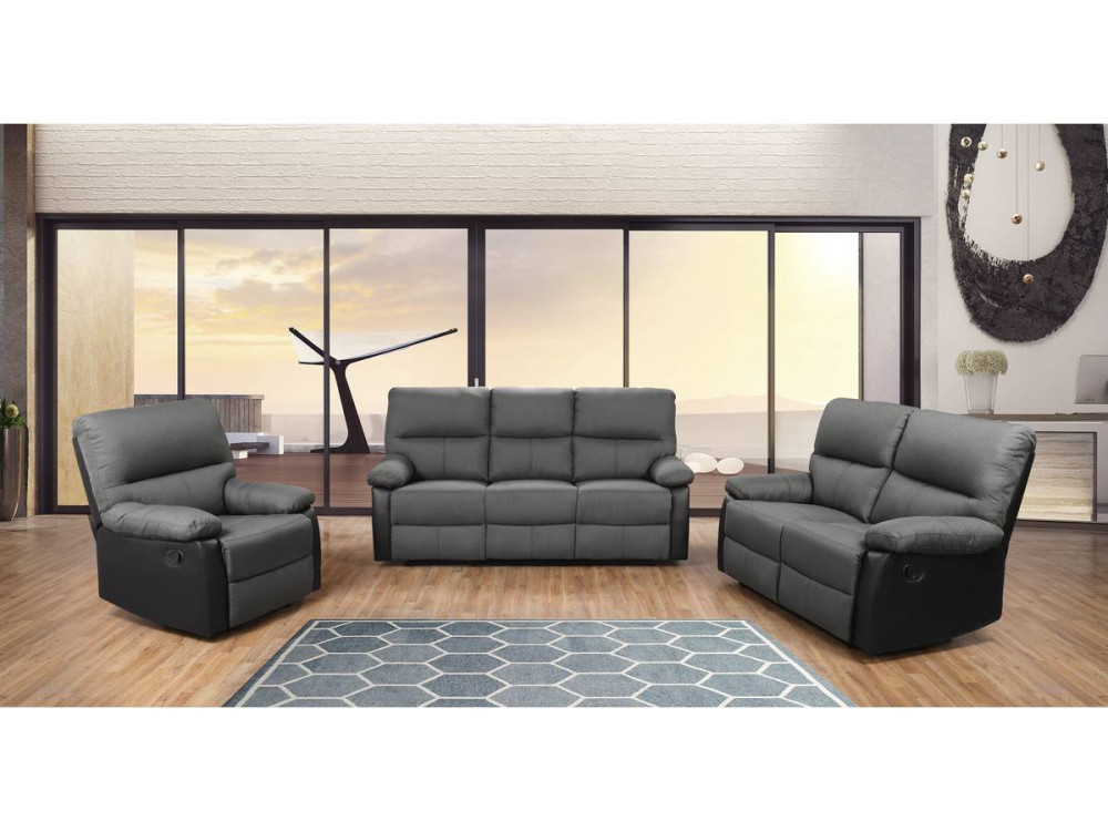 Divano reclinabile "Lincoln" - 197 x 89 x 103 cm - 3 posti a sedere - Nero / Grigio scuro