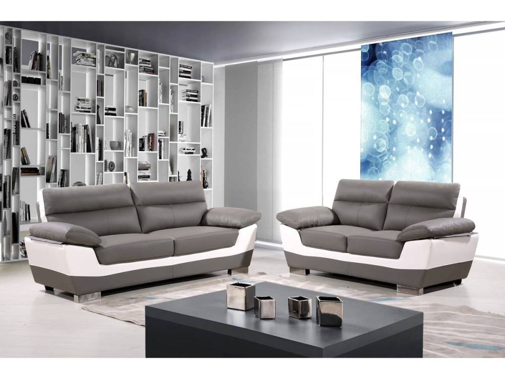 Divano fisso in pelle ricostituita e PVC " Dallas" - 210 x 88 x 90 cm - 3 posti a sedere - Grigio/bianco