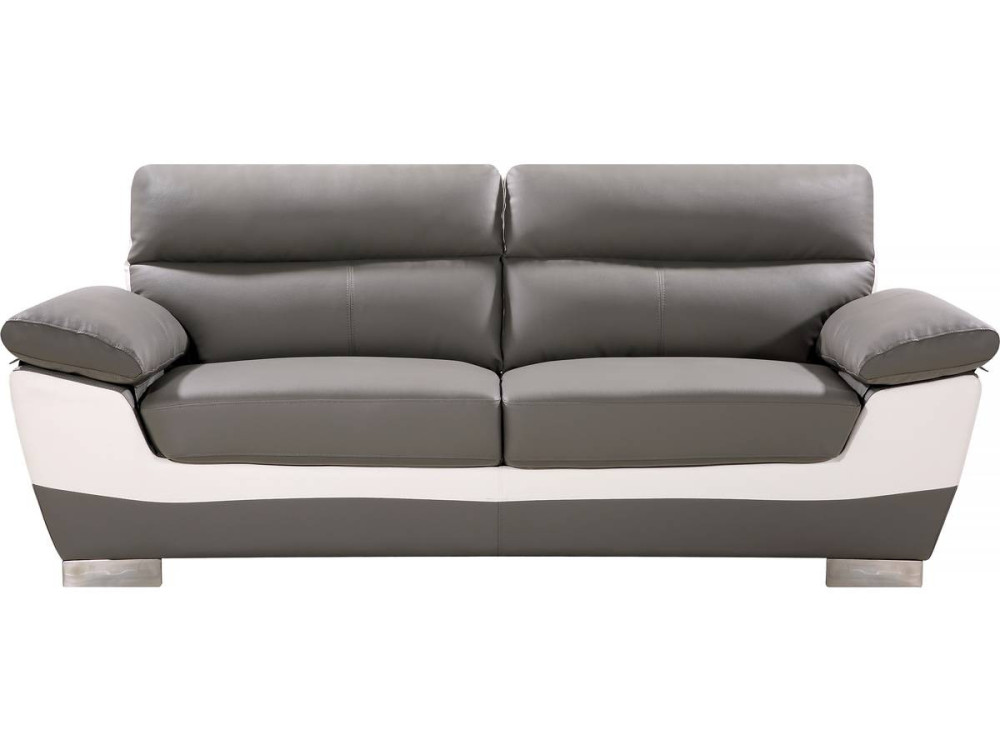 Divano fisso in pelle ricostituita e PVC " Dallas" - 210 x 88 x 90 cm - 3 posti a sedere - Grigio/bianco