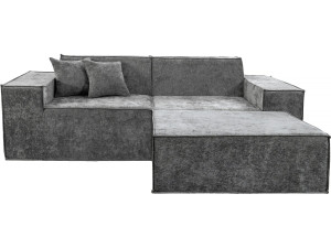 Divano componibile dritto con pouf in tessuto texturizzato "Lusso" - 3 posti - Grigio