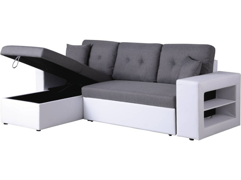 Divano ad angolo "Axel" trasformabile / reversibile - 3 posti - Bianco / Grigio