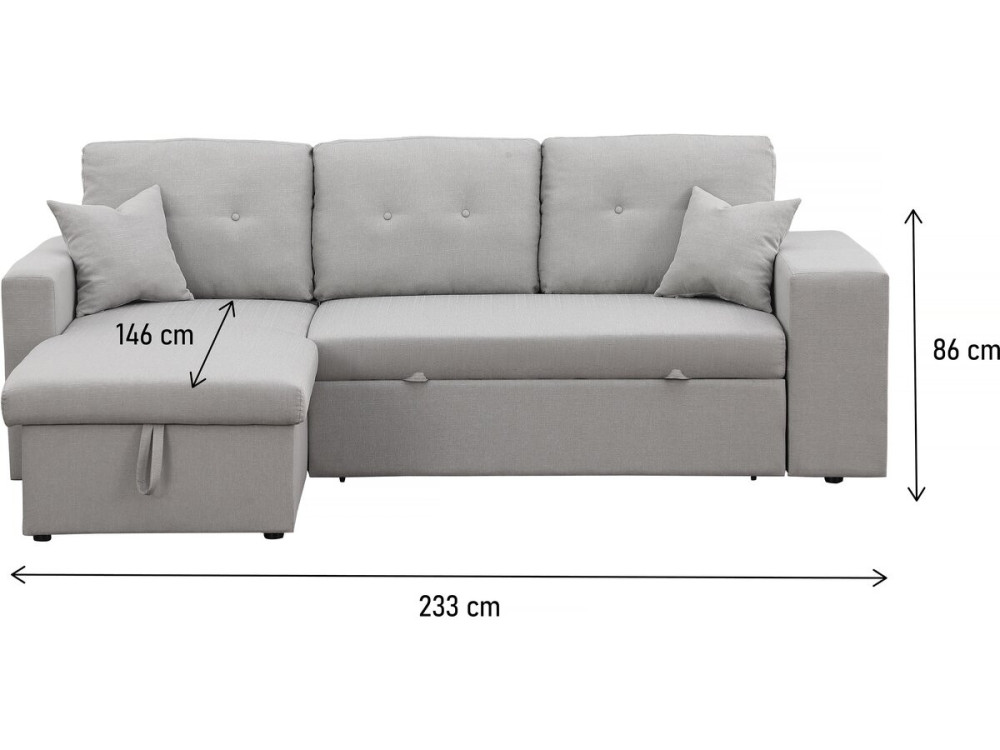 Divano letto angolare/reversibile "Axel" - 3 posti - Grigio chiaro