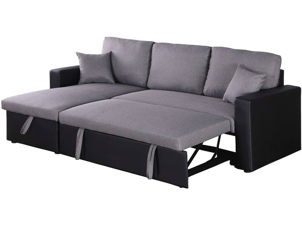 Divano ad angolo trasformabile con contenitore "Alain" - 221 x 145 x 85 cm - 3 posti a sedere - Grigio / Nero