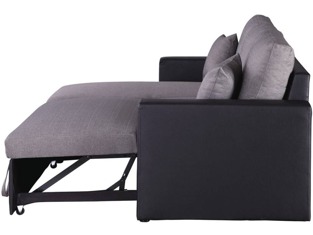 Divano ad angolo trasformabile con contenitore "Alain" - 221 x 145 x 85 cm - 3 posti a sedere - Grigio / Nero