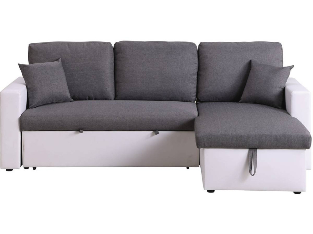 Divano ad angolo trasformabile con contenitore "Alain" - 221 x 145 x 85 cm - 3 posti a sedere - Grigio / Bianco