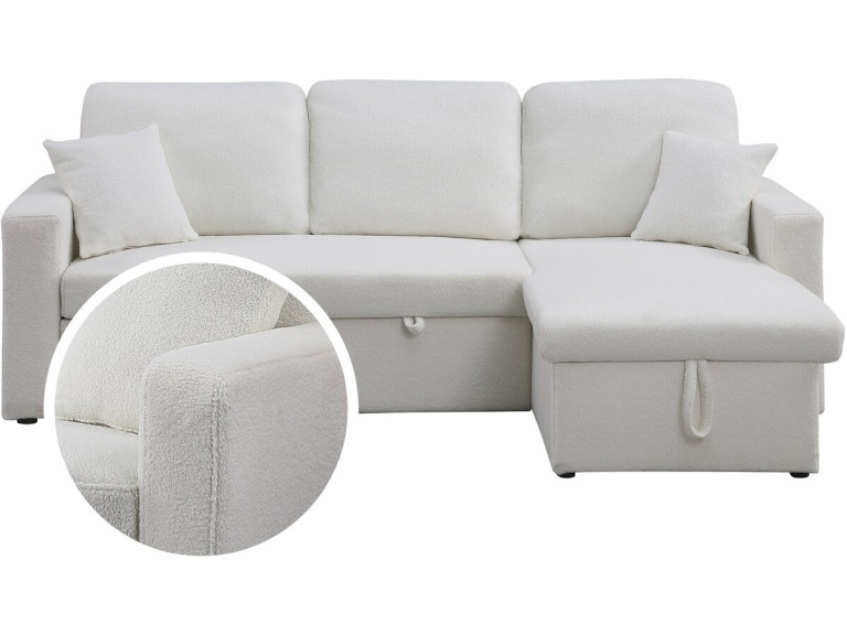 Divano angolare trasformabile/reversibile con cassapanca "Alain" - 3 posti - Bouclettes - Bianco