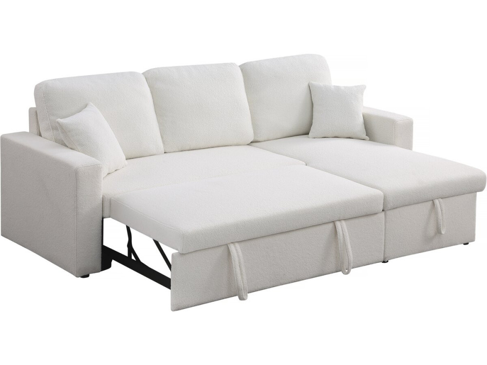 Divano angolare trasformabile/reversibile con cassapanca "Alain" - 3 posti - Bouclettes - Bianco