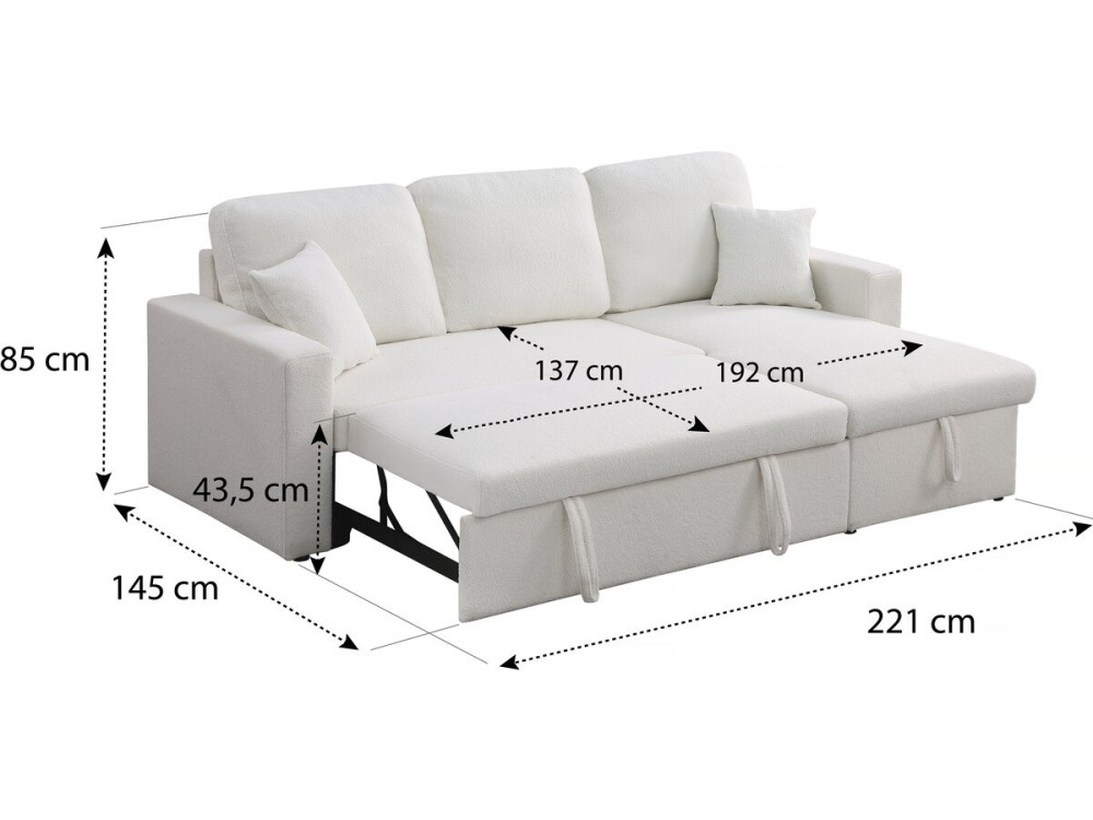 Divano angolare trasformabile/reversibile con cassapanca "Alain" - 3 posti - Bouclettes - Bianco