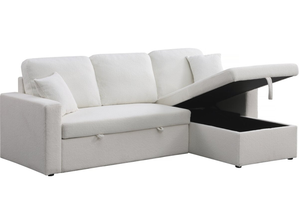 Divano angolare trasformabile/reversibile con cassapanca "Alain" - 3 posti - Bouclettes - Bianco