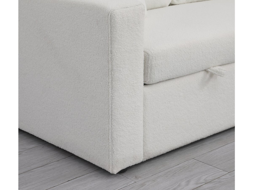 Divano angolare trasformabile/reversibile con cassapanca "Alain" - 3 posti - Bouclettes - Bianco
