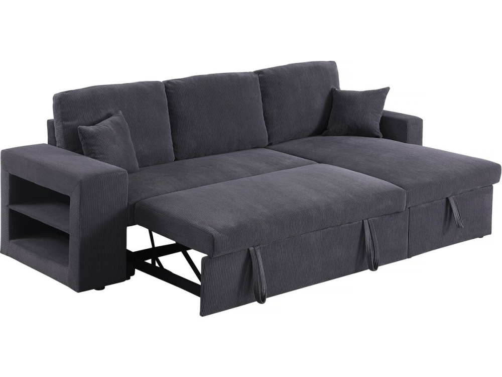 Divano letto angolare in velluto a coste reversibile "Axel" - 3 posti - Grigio