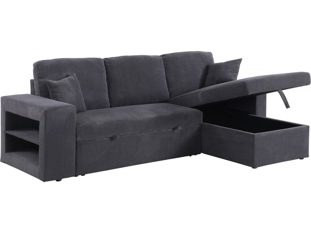 Divano letto angolare in velluto a coste reversibile "Axel" - 3 posti - Grigio