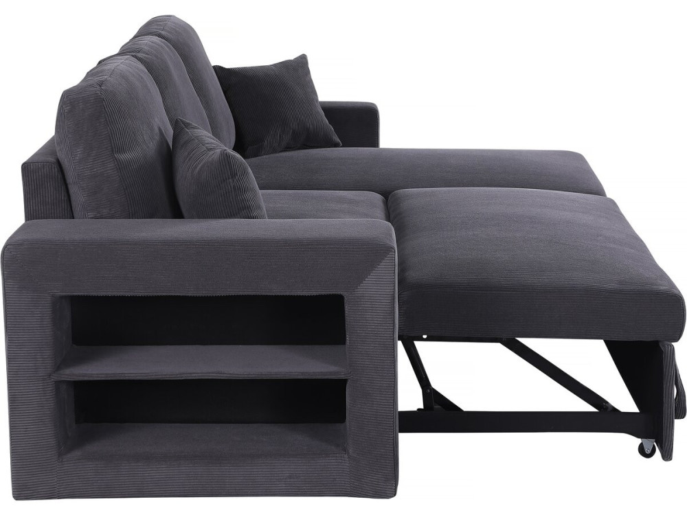 Divano letto angolare in velluto a coste reversibile "Axel" - 3 posti - Grigio