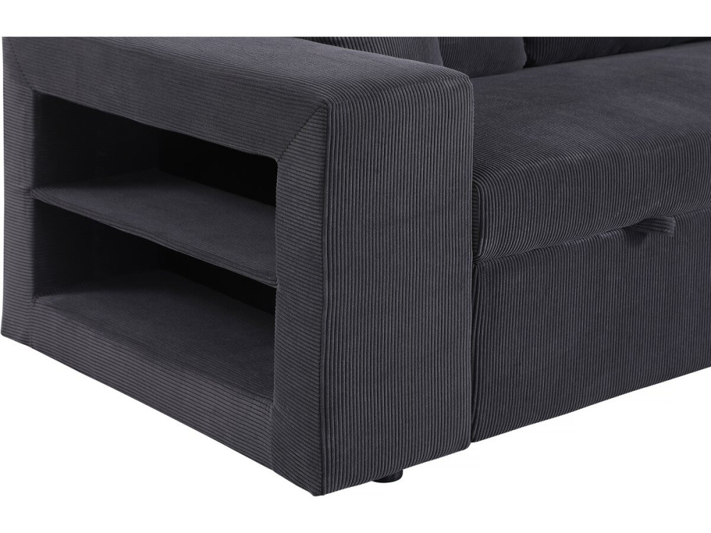 Divano letto angolare in velluto a coste reversibile "Axel" - 3 posti - Grigio