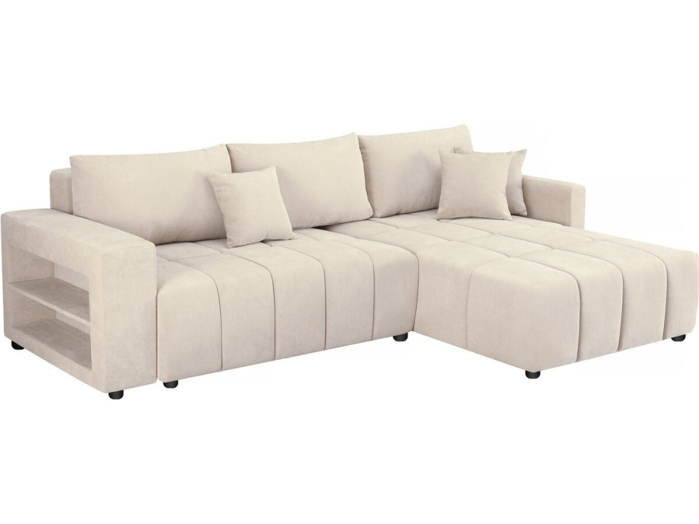 Divano angolare trasformabile in tessuto ciniglia a 3 posti - "Trocadero" - Beige