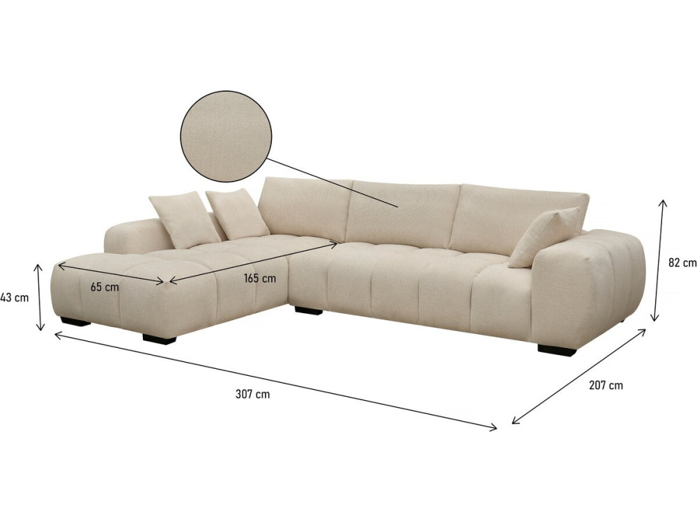 Divano angolare in tessuto “Monceau” – 3 posti – Beige
