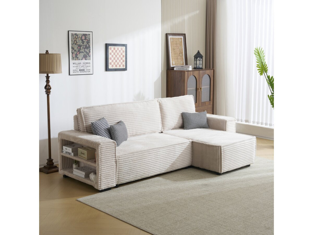 Divano angolare in velluto a coste “Opera” - 3 posti - Beige