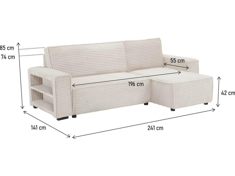 Divano angolare in velluto a coste “Opera” - 3 posti - Beige