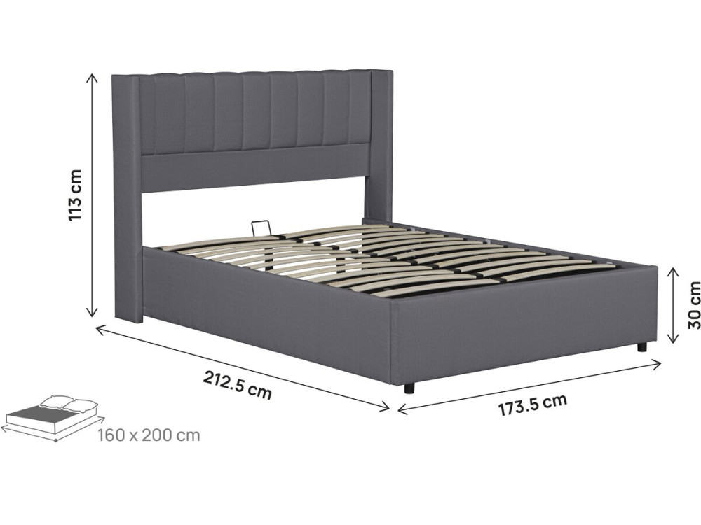 Lit double en tissu avec coffre "Saint-Moritz" - 160 x 200 cm - Gris