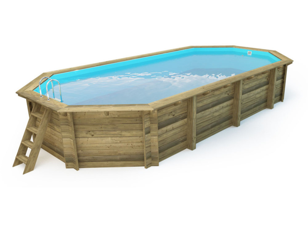 Piscina in legno "Palma" - 7,57 x 4,07 x 1,31 m + copertura a bolle d'aria da 180 µ + copertura invernale da 280 gr/m².