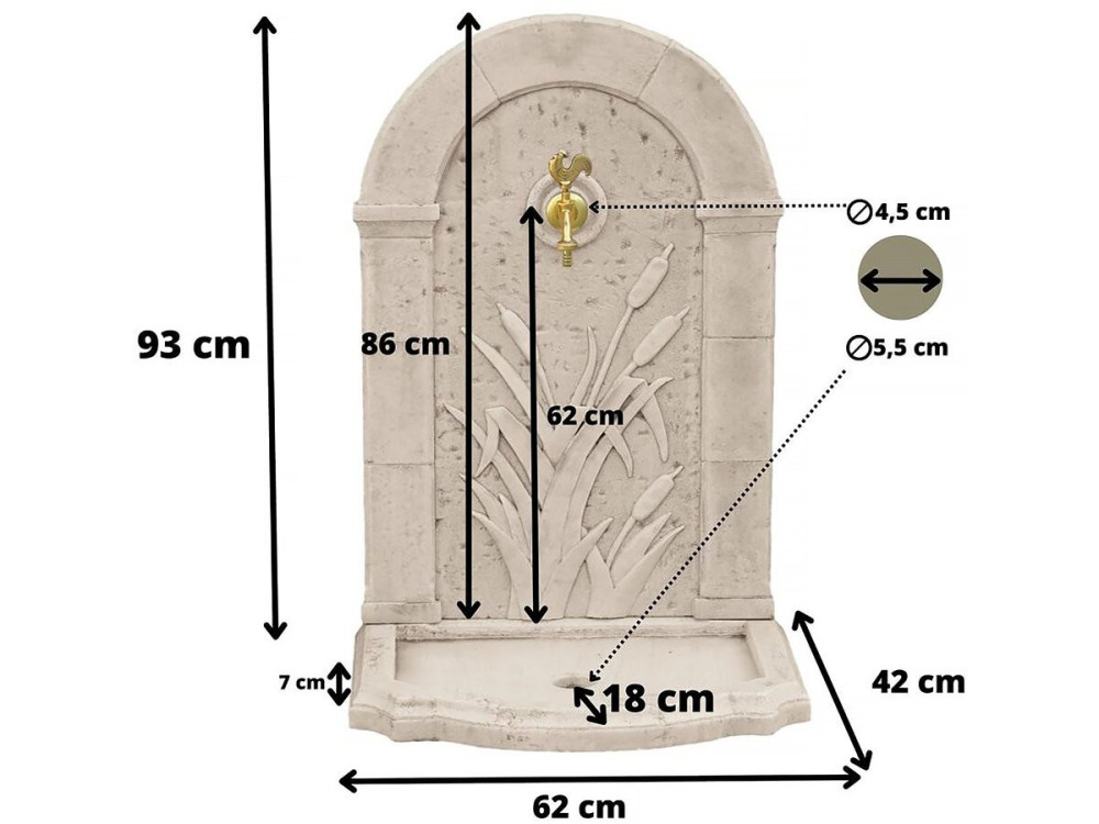 Fontana "ROSEAU" - in pietra ricostruita - 62 x 42 x 93 cm