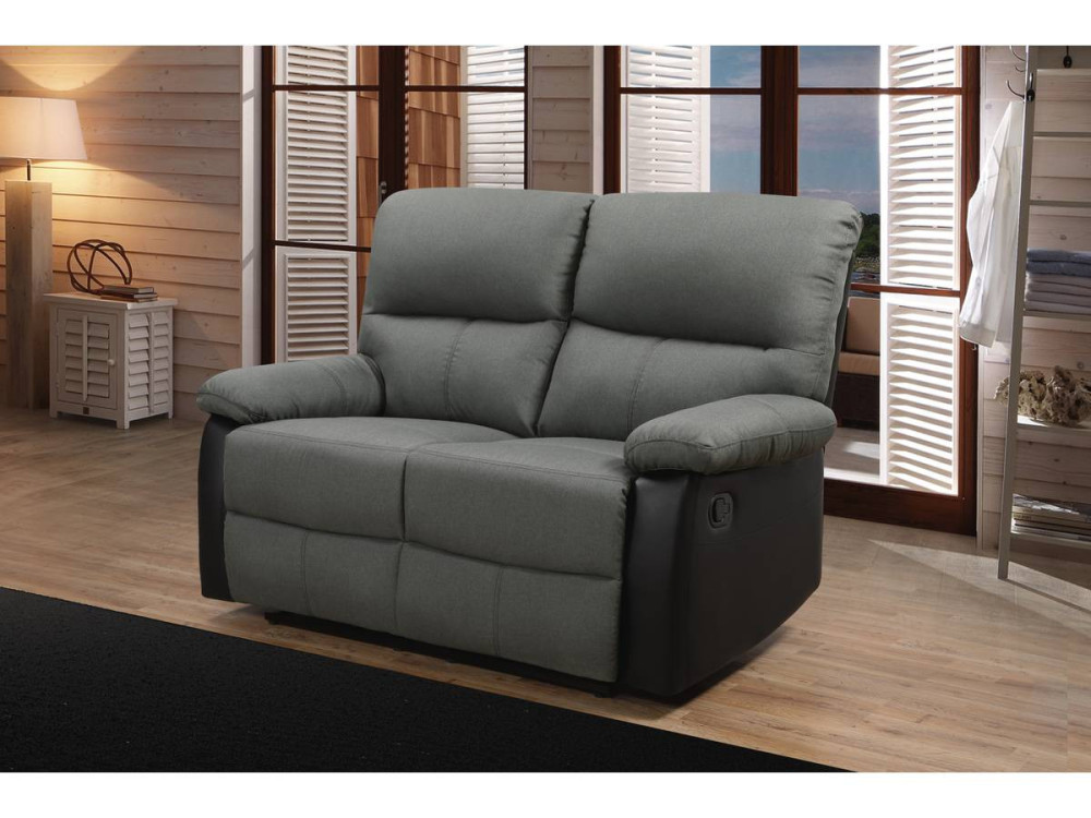 Divano "Lincoln" - 147 x 89 x 103 cm - 2 posti a sedere - Nero / Grigio scuro
