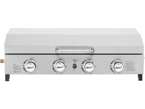 Piastra liscia a gas con 4 fornelli e coperchio "Fasto" - 10 kW - Grigio
