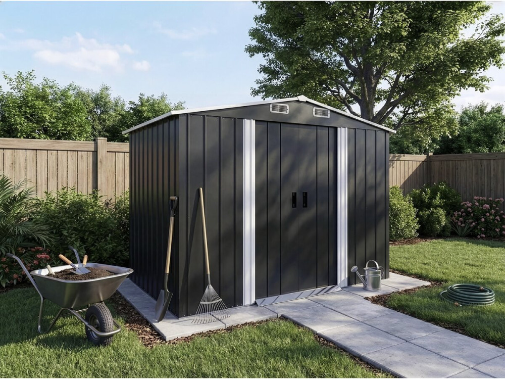 Capanno da giardino in metallo "Boston" - 5,29 m² (4,76 m2 di superficie) - Grigio
