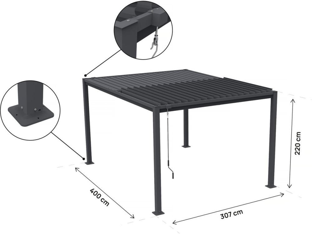 Pergola bioclimatica autoportante con lame orientabili "Howard" - 3 x 4 m - Gris