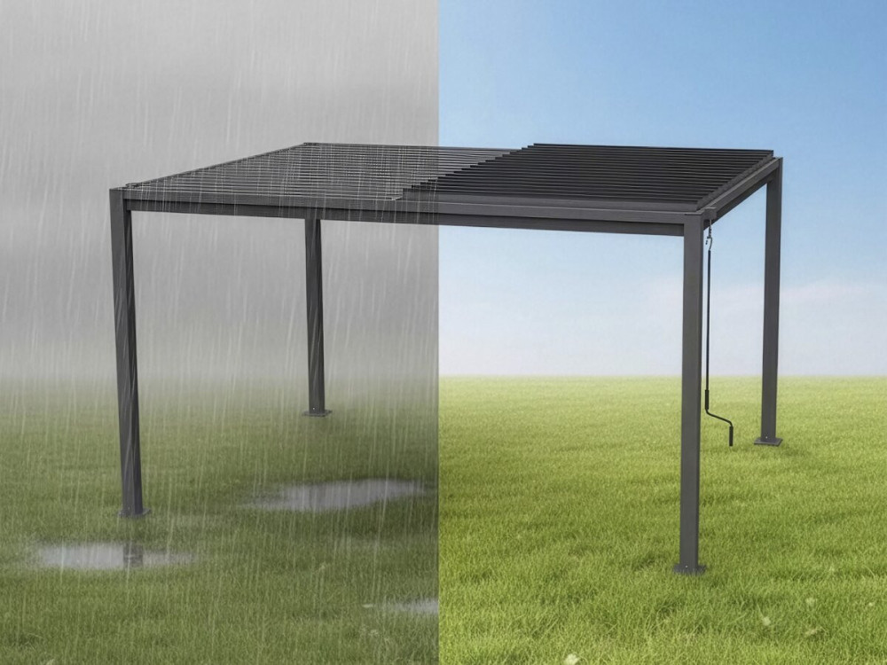 Pergola bioclimatica autoportante con lame orientabili "Howard" - 3 x 4 m - Gris