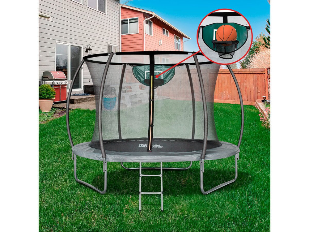 Trampolino con rete interna e canestro "jumper" Ø3,70 m - Grigio