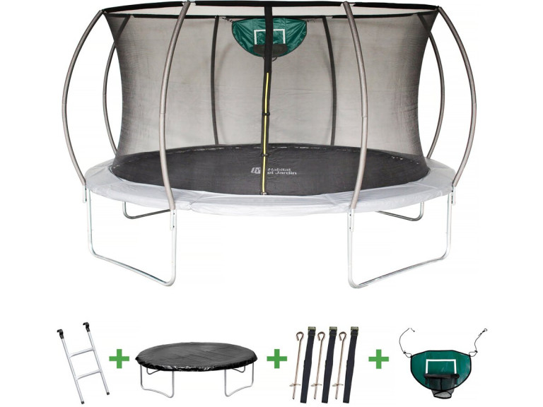 Trampolino con rete interna e canestro "jumper" Ø4,25 m - Grigio