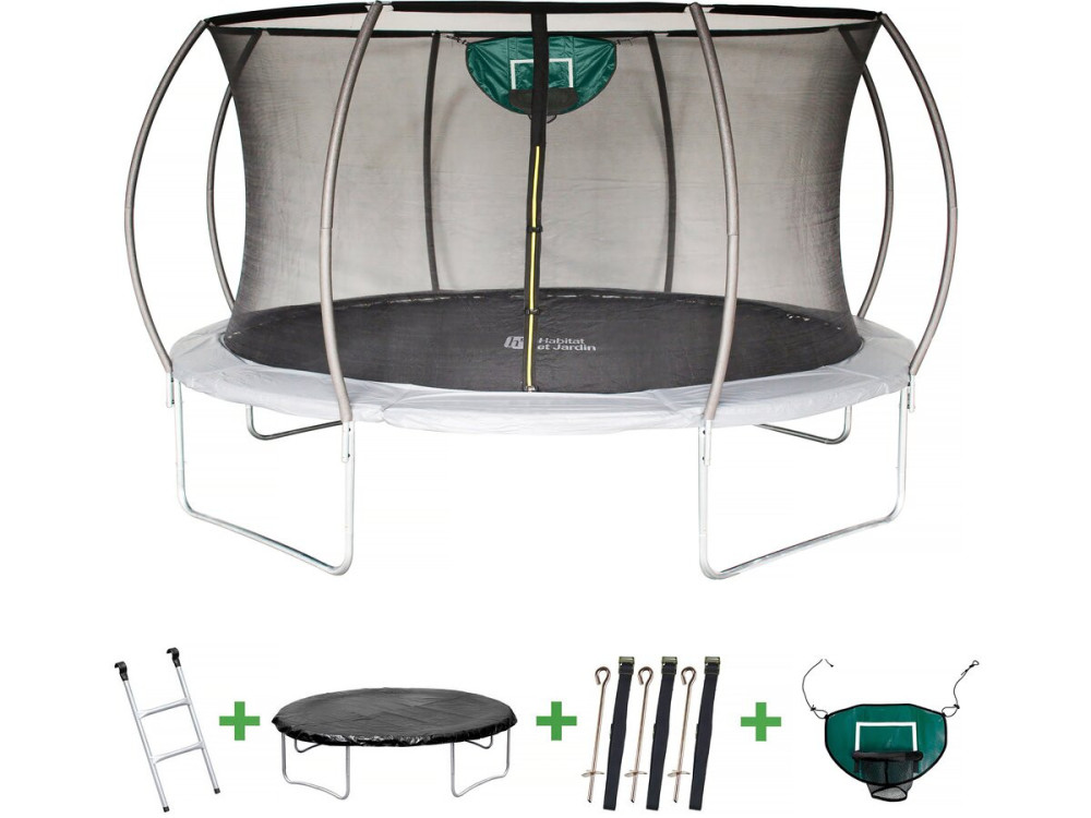 Trampolino con rete interna e canestro "jumper" Ø4,25 m - Grigio