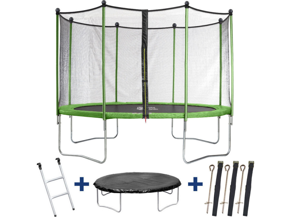 Trampolino tappeto elastico YOOPI -  Ø 4.25 m -  con rete + scala + telo + kit di ancoraggio