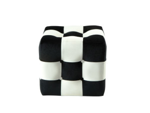 Pouf in velluto "Patchwork" - 42 x 42 x 42 cm - Nero / Bianco