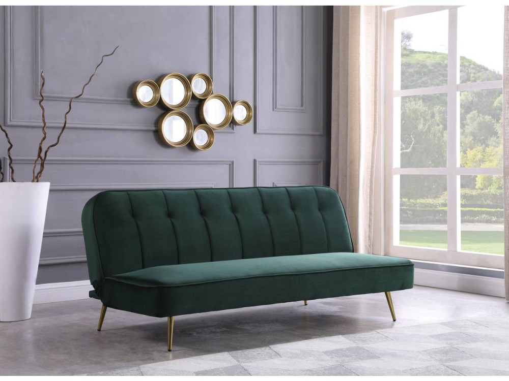 Divano Clic Clac in velluto "James" - 180 x 83 x 75 cm - 3 posti a sedere - Verde scuro