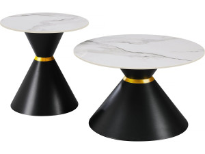 Set di 2 tavolini da caffè impilabili in ceramica "Moon" - 70 x 70 x 42 cm - Grigio/Bianco