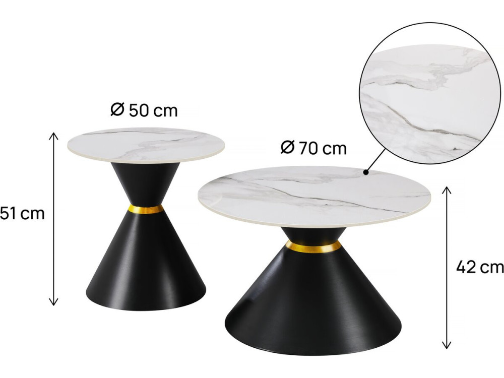 Set di 2 tavolini da caffè impilabili in ceramica "Moon" - 70 x 70 x 42 cm - Grigio/Bianco