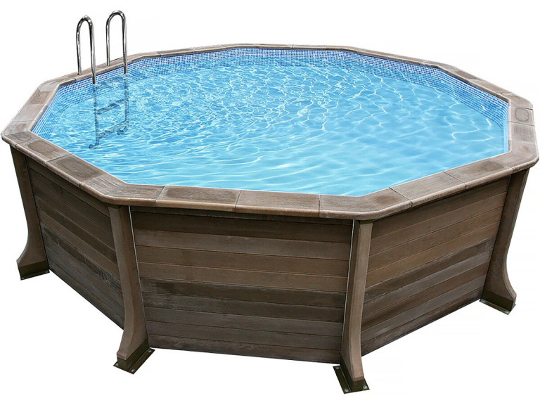 Kit piscina decagonale in cemento effetto legno - 4,95 x 1,28 m