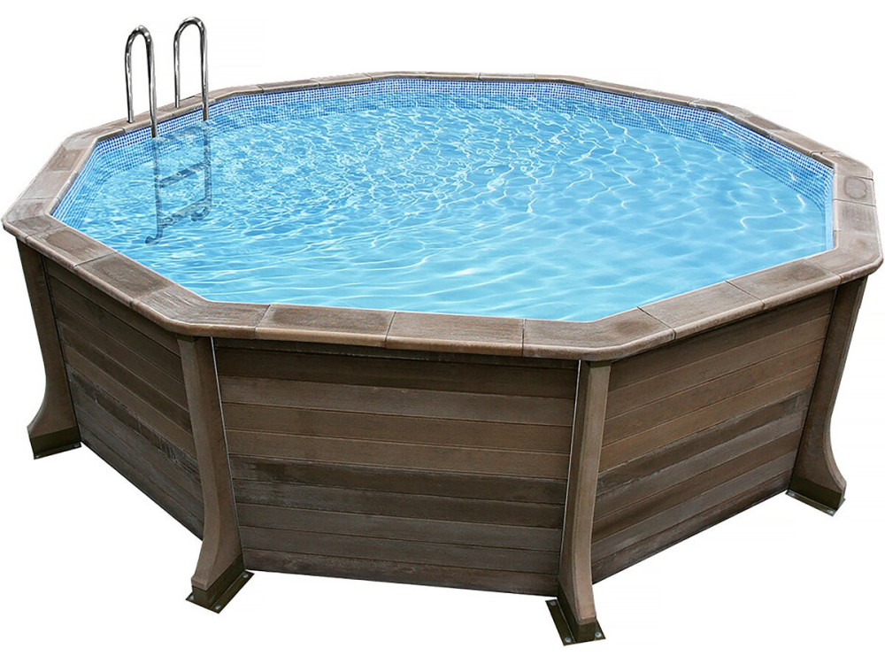 Kit piscina decagonale in cemento effetto legno - 4,95 x 1,28 m