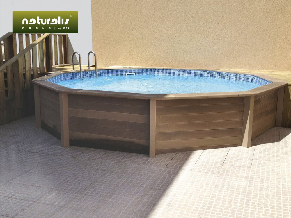 Kit piscina decagonale in cemento effetto legno - 4,95 x 1,28 m