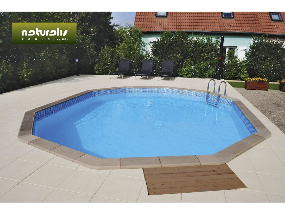 Kit piscina decagonale in cemento effetto legno - 4,95 x 1,28 m