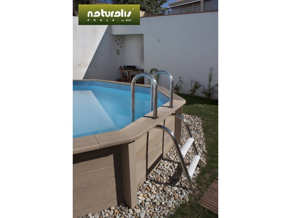 Kit piscina decagonale in cemento effetto legno - 4,95 x 1,28 m