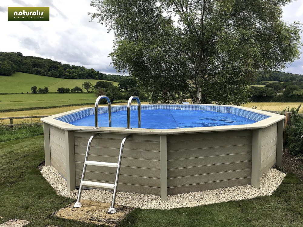 Kit piscina decagonale in cemento effetto legno - 4,95 x 1,28 m